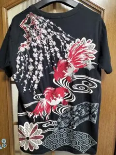 金魚と桜の刺繍 Tシャツ
