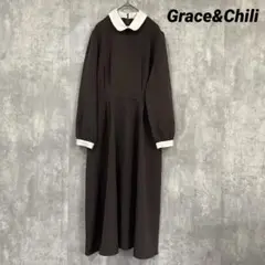 Grace&Chili バイカラー　長袖　フレアロングワンピース　裏地なし　L