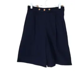 フォクシー ショートパンツ ハイウエスト ネイビー 金ボタン チャック ワイド