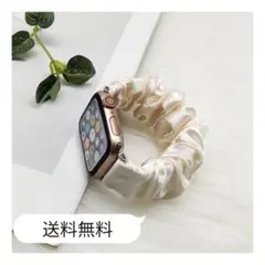 AppleWatch　アップルウォッチ　バンド　シュシュ　ホワイト　シルク風