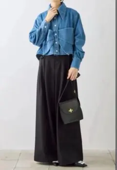 タックデザインワイドパンツ　ブラック　Frene フラーネ　同型 ボトム
