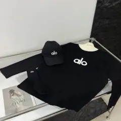 alo 25年秋新作 ブラック 長袖Tシャツ キャップ セットFREE SIZE