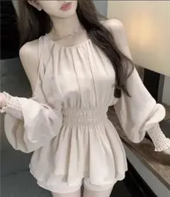 アリエク　ワンピースオフショルダー ウエストマーク トップス ワンホン