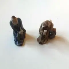 アンティーク陶器ミニ置物★考えこむ老人とお酒を楽しむ老人、盆栽の飾り☆中国美術♪