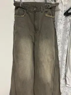 【GRANCY】 ジップデザイン バギーデニム パンツ ブラウン M