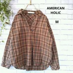【AMERICAN HOLIC 】ベージュ チェックスキッパーシャツ ブラウスM
