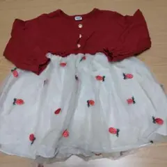 赤と白のイチゴ刺繍ワンピース