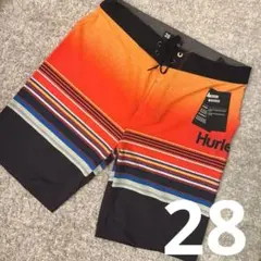 28 Hurley メンズ 水着 オレンジ×黒 ボーダー 新品未使用タグ付き
