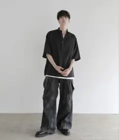 【LILL防シワ】ルーズシルエットハーフジップシャツ