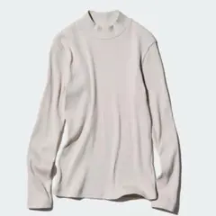 UNIQLOユニクロ　リブハイネックT（M）ライトグレー系