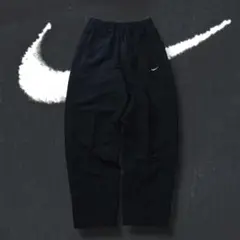 00s old NIKE ナイロンパンツ 刺繍ロゴ ブラック ワイド y2k