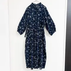 美品⭐️as know as 花柄 プリーツ ワンピース 【Free】 ネイビー