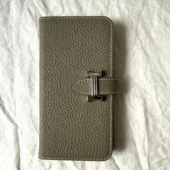 手帳型 iPhoneケース グレー　本革