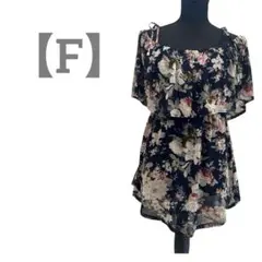 匿名配送✨【F】チュニック オフショルダー 花柄 シフォン ネイビー