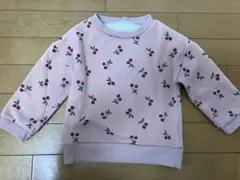 チェリー柄ピンク裏起毛トレーナー 95cm