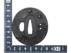 時代薩摩鍔・鉄鍔・丸十紋縄文透かし鍔。 刀装具薩摩拵え島津丸十家紋示現流、薬丸 島津家伝来か 十字紋透かし鍔 薩摩金工上々作 赤銅魚々子地波濤