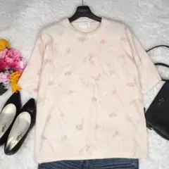 Y5084*最高級☆ニナリッチ☆極上カシミヤ☆メリノウール☆花柄☆ニット☆ピンク
