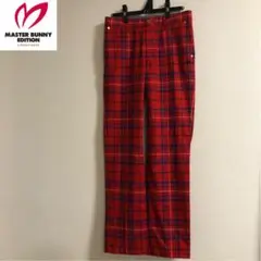 マスターバニーエディション ウール混 パンツ レッド チェック サイズ3
