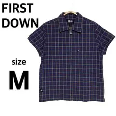 美品 ファーストダウン チェックシャツ ジップアップ ブランドロゴ サマー【M】