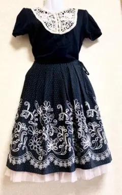 ★ロイスクレヨン★膝丈裾レースフレアスカート