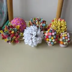★ハンドメイド商品★カラフルな布製花飾りセット