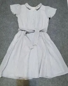 ポンポネット　半袖　ワンピース　ストライプ　水色　M 150