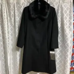 【美品】カシミヤ 毛 ラビットファー ブラックロングコート カシミア