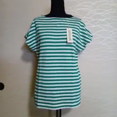 SOFTLY LIFE 緑と白ストライプ Tシャツ