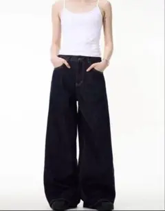 【即発送】ワイドデニムバギーデニム ネイビー