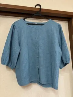 COLZA(コルザ) サイズL 青いボタン付きバルーンスリーブ半袖カーディガン