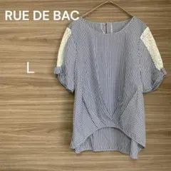 RUE DE BAC 【Ｌ】ストライプ 半袖　トップス　レース袖 カジュアル