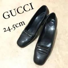 GUCCI パンプス 24.5㎝ ブラック ヒールローファー フォーマル