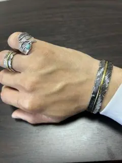 フェザー　ブレスレット　リング　指輪　バングル　ターコイズ　メンズアクセ　セット
