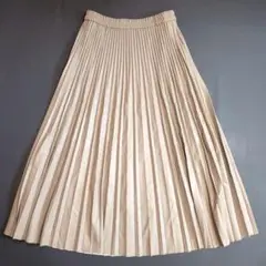 【a.v.v】アーヴェヴェ ロングスカート (L) ベージュ 合成皮革 プリーツ