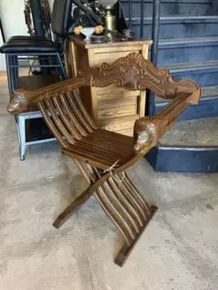 【希少品】【美品】サヴォナローラチェア アンティーク椅子 リング装飾　木製 希少品】【美品】サヴォナローラチェア アンティーク椅子 リング
