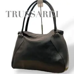 美品 TRUSSARDI ショルダーバッグ 肩掛け フラップ ブラウン レザー