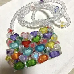 写真映え間違えなし‼️新品未使用♡カラフルハート♡ビーズショルダーバッグ