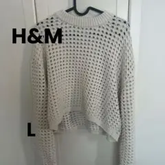 H&M 透かし編みニット/白/トップス/ショート丈/セーター