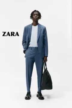 ZARA セットアップ スーツ メンズ 結婚式 ブルー L ジャケット