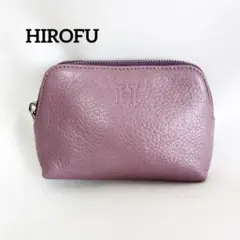 【美品】HIROFUヒロフ ポーチ メイクポーチ レザー 本革 Hロゴ ピンク