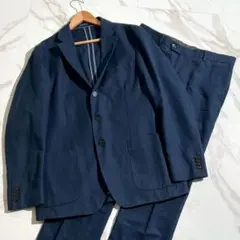 【美品✨】ランズエンド リネン混 スーツ セットアップ 紺￼￼ 無地 2B LL