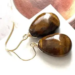 1点作品⭐︎ 大粒タイガーアイピアス　イヤリングに変更可能☺︎