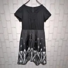 良品★CLEAR IMPRESSION ワンピース 半袖 プリーツ 異素材 黒L