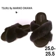 TSURU by MARIKO OIKAWA ファー クロス サンダル 黒