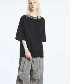 プライムオーバーカラーニットコンビネーションクルーネックTシャツ