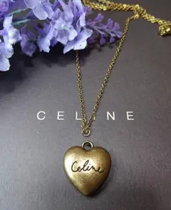 【正規 美品】CELINE セリーヌ ロゴ刻印ハートチャーム/ネックレスチェーン