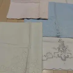 軽井沢　刺繍入り枕カバーセット（ピンク・水色・ホワイト）