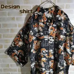 デザイン アロハ シャツ 龍 ドラゴン 総柄 オープンカラー