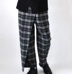 SpEp ジャパンファブリックストレッチチェックワイドパンツ グレー