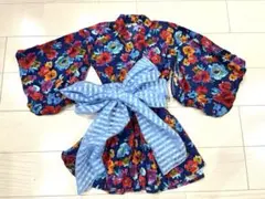【Ocean & Ground】 浴衣セット ネイビー花柄×水色帯 サイズ130